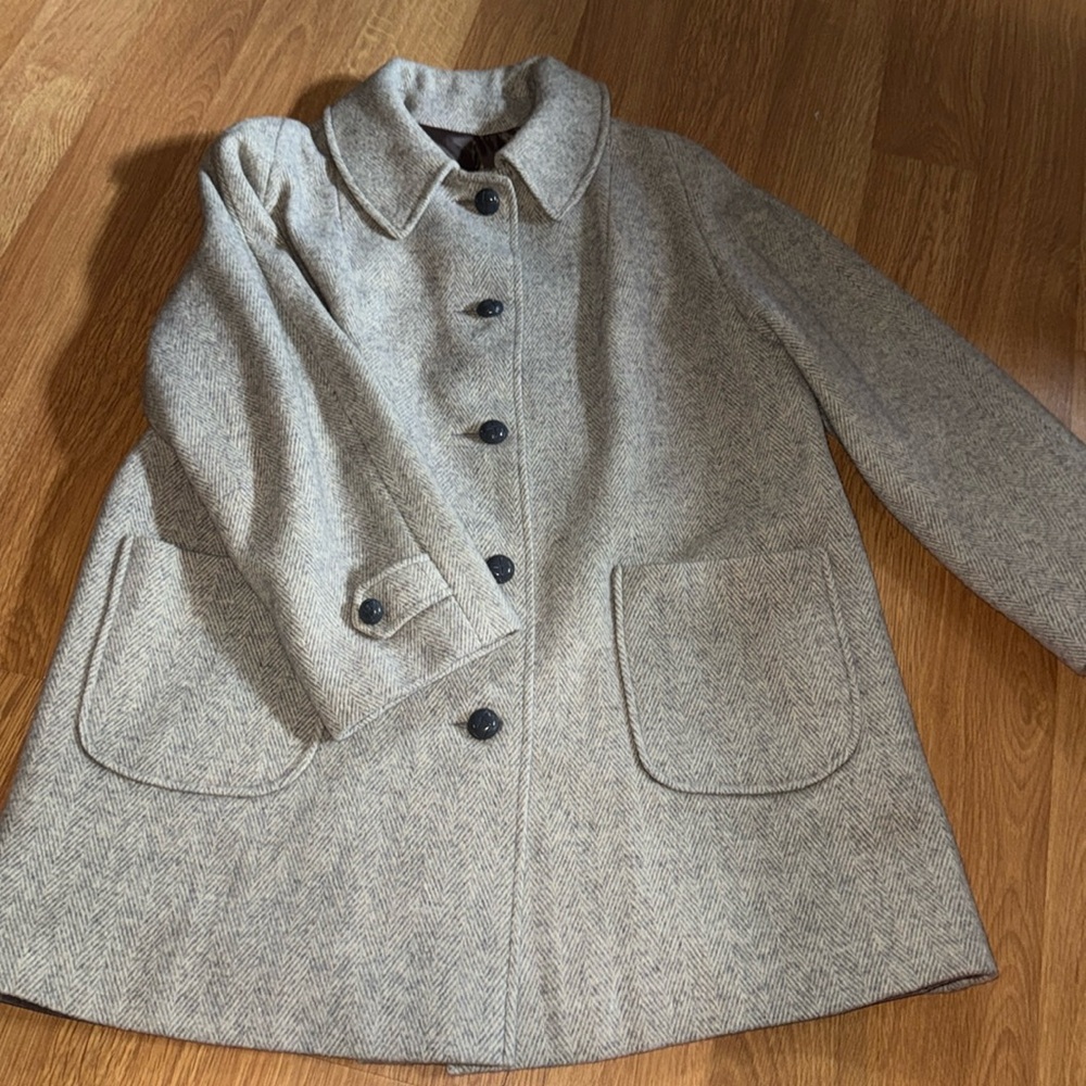 1960’s ILGWU Wool Italian Car Coat by Arlette Double Breasted Herringbone tweed - Picture 6 of 16